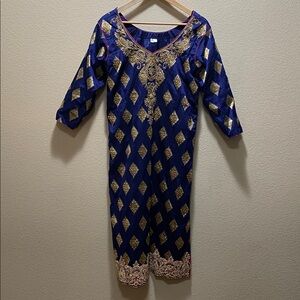 Blue and Gold Embroidered Kurta